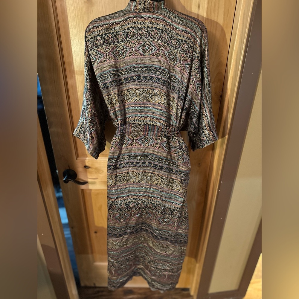 100% Silk Multicolor Patterned Duster - image 4